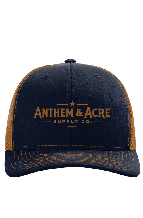 Anthem & Acre Heritage Trucker Hat – Navy/Tan