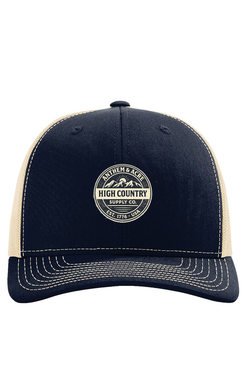 Anthem & Acre High Country Trucker Hat – Navy/Tan