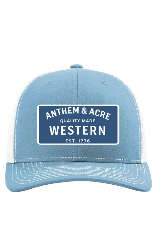 Anthem & Acre Coastal Western Trucker Hat – Columbia Blue/White