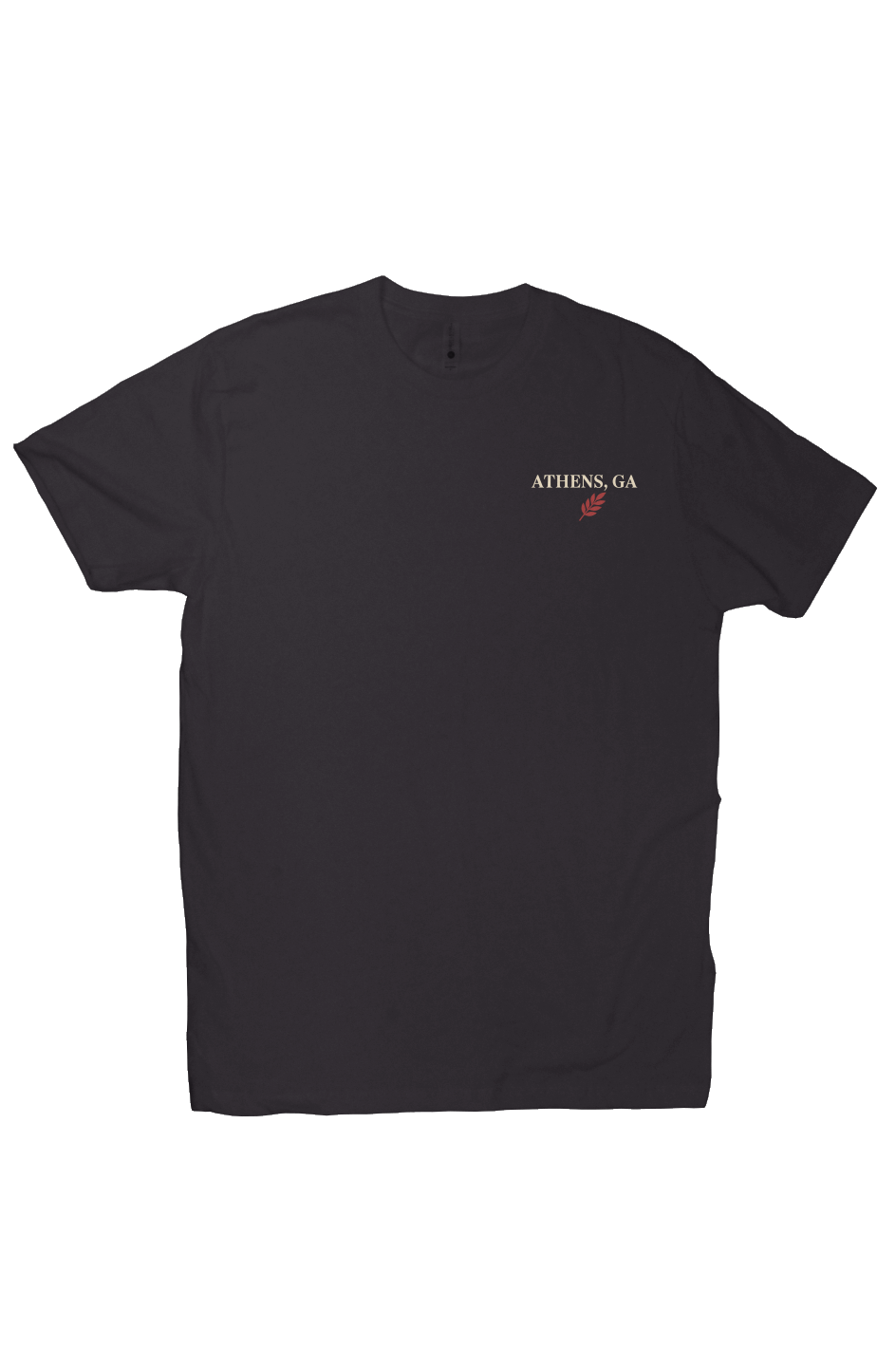 Front of black Saturdays in Athens Georgia T-shirt with Athens GA chest graphic
