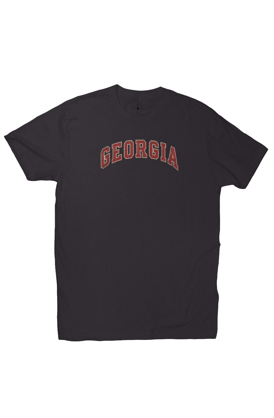 Front of black Athens Georgia T-shirt with small collegiate chest graphic
