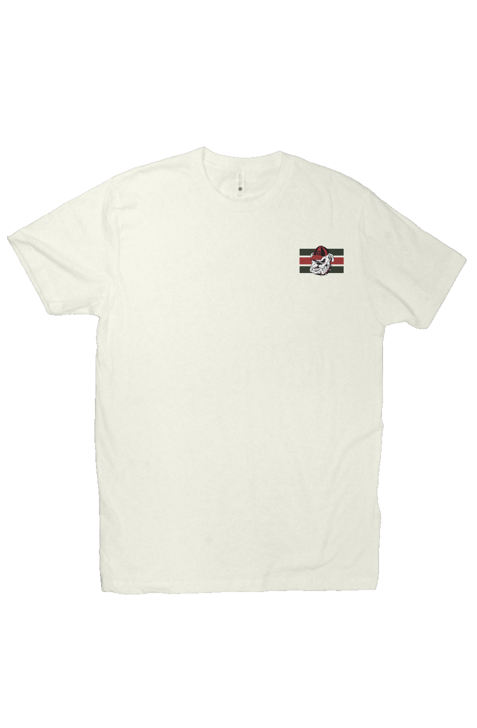 Front of cream Athens Georgia T-shirt with small collegiate chest graphic
