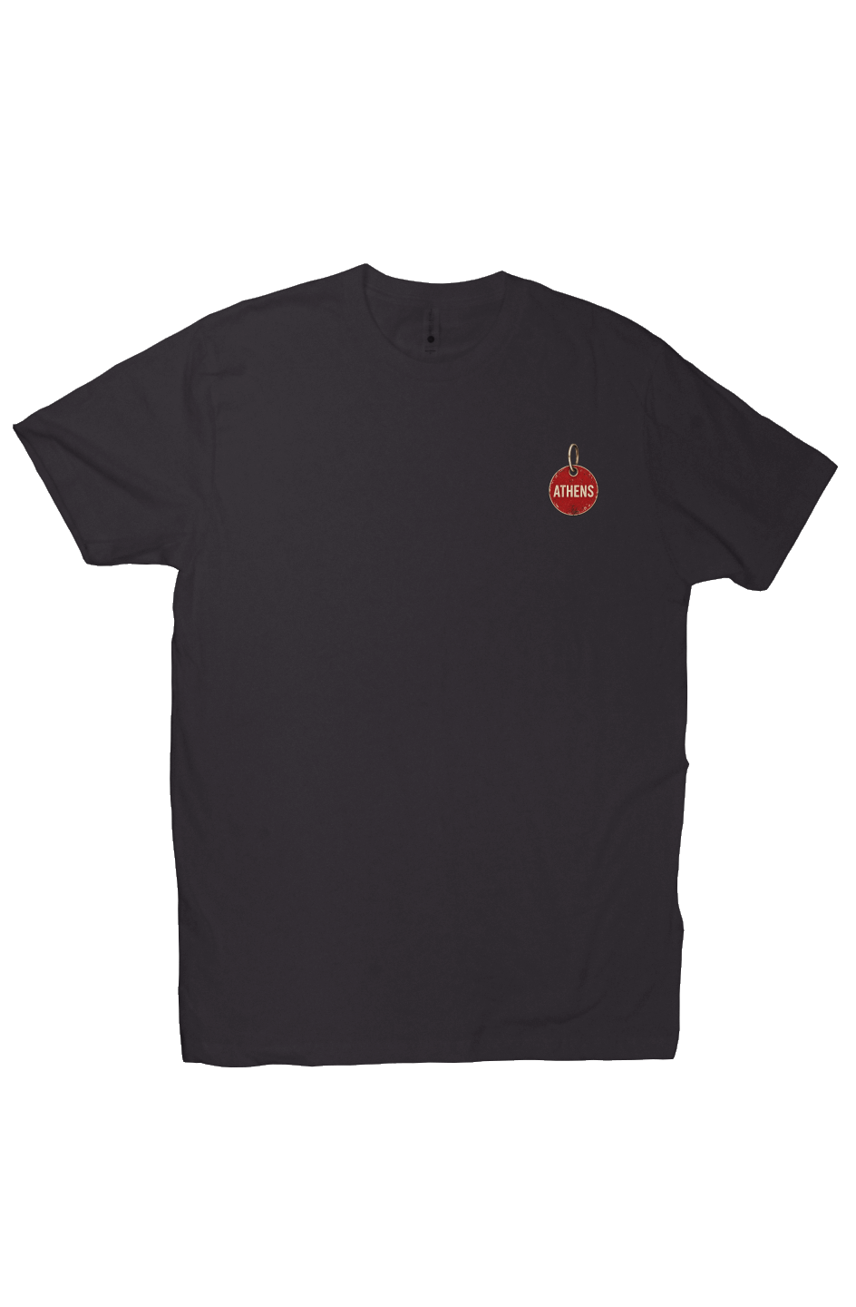 Front of black Georgia Athens T-shirt with small Athens chest graphic
