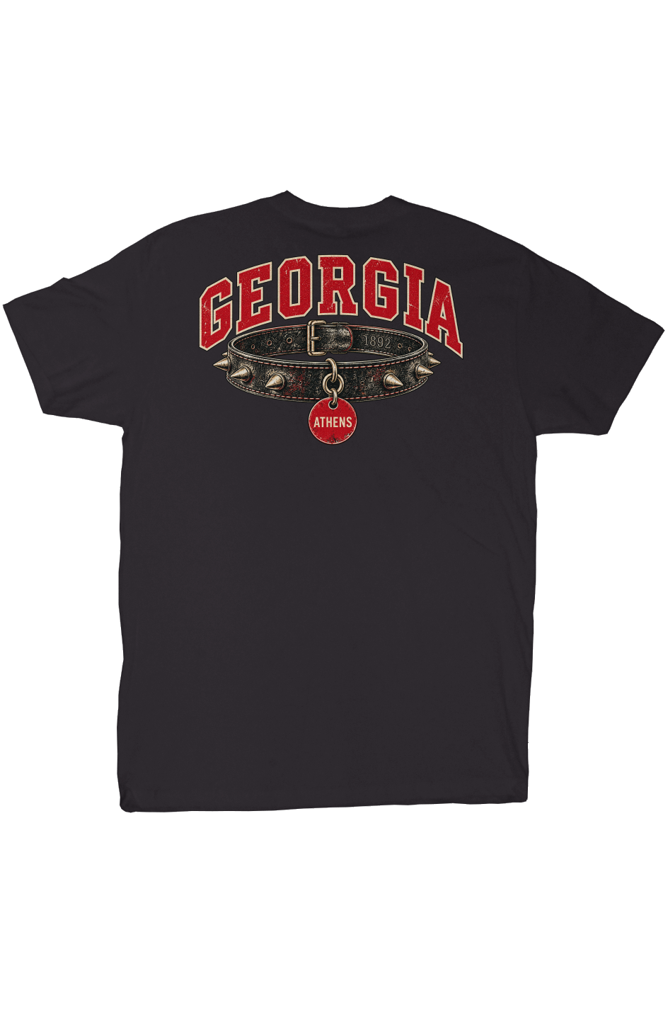 Black Georgia Athens T-shirt with vintage studded collar graphic
