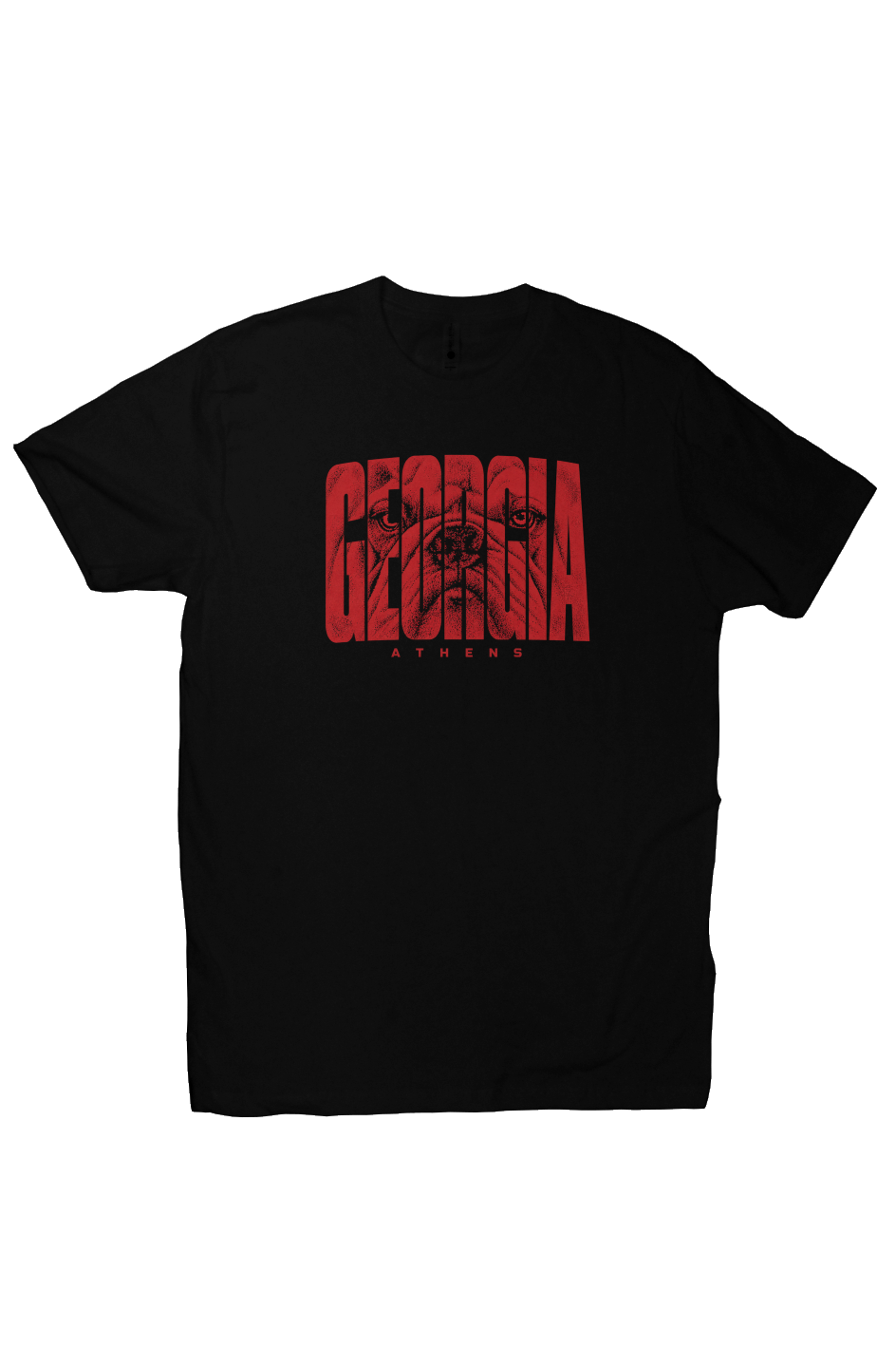 Black Georgia football T-shirt with hidden bulldog inside distressed Georgia lettering
