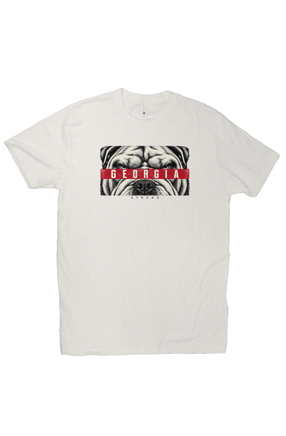White Georgia football T-shirt with vintage Athens Saturdays bulldog graphic
