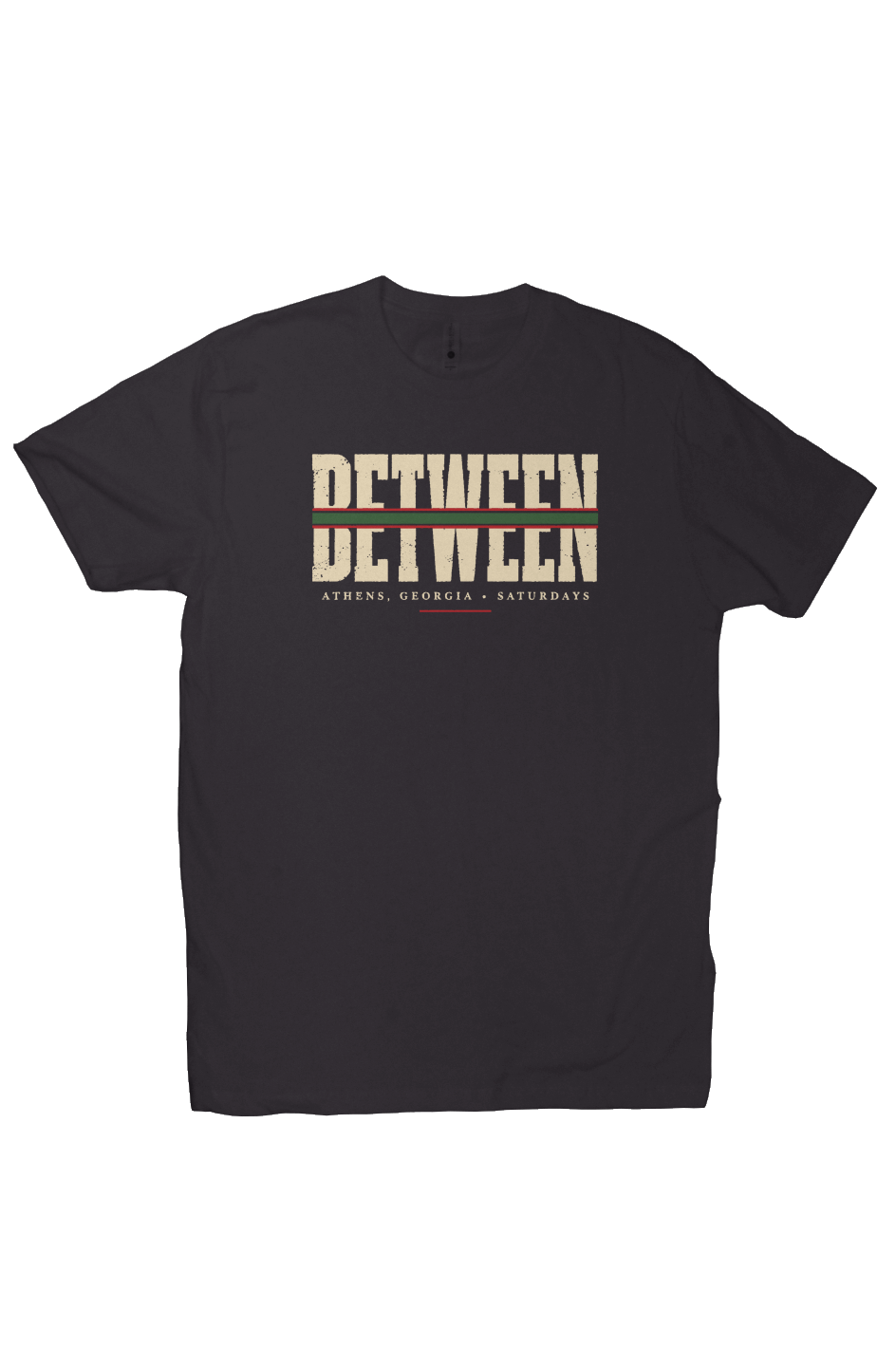Black Georgia football T-shirt with vintage Between Athens game-day graphic
