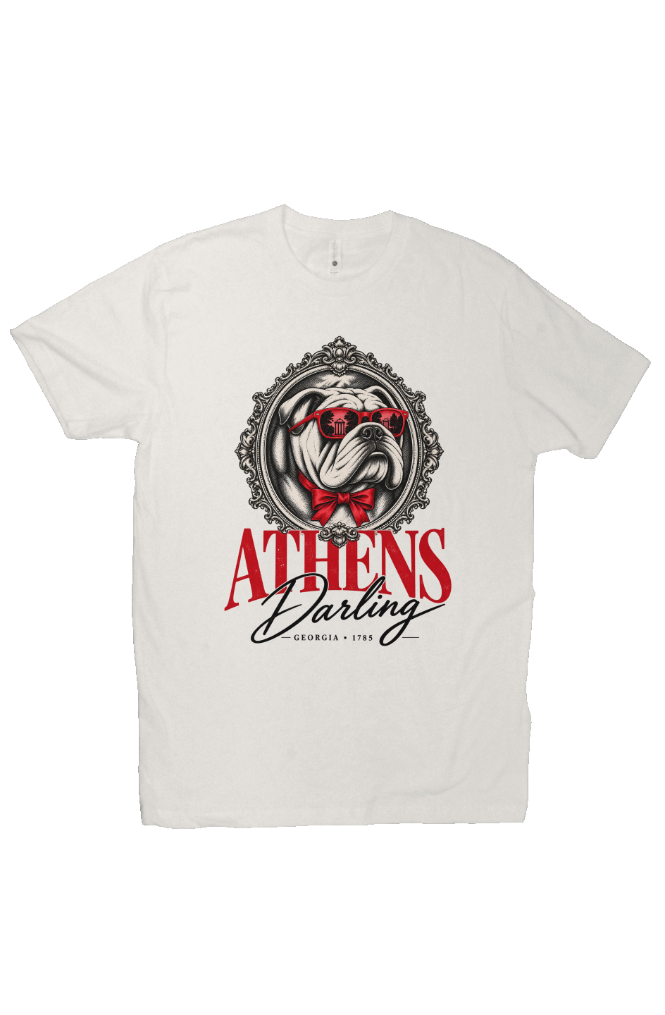 Bone Georgia game-day T-shirt with Athens Darling vintage bulldog graphic

