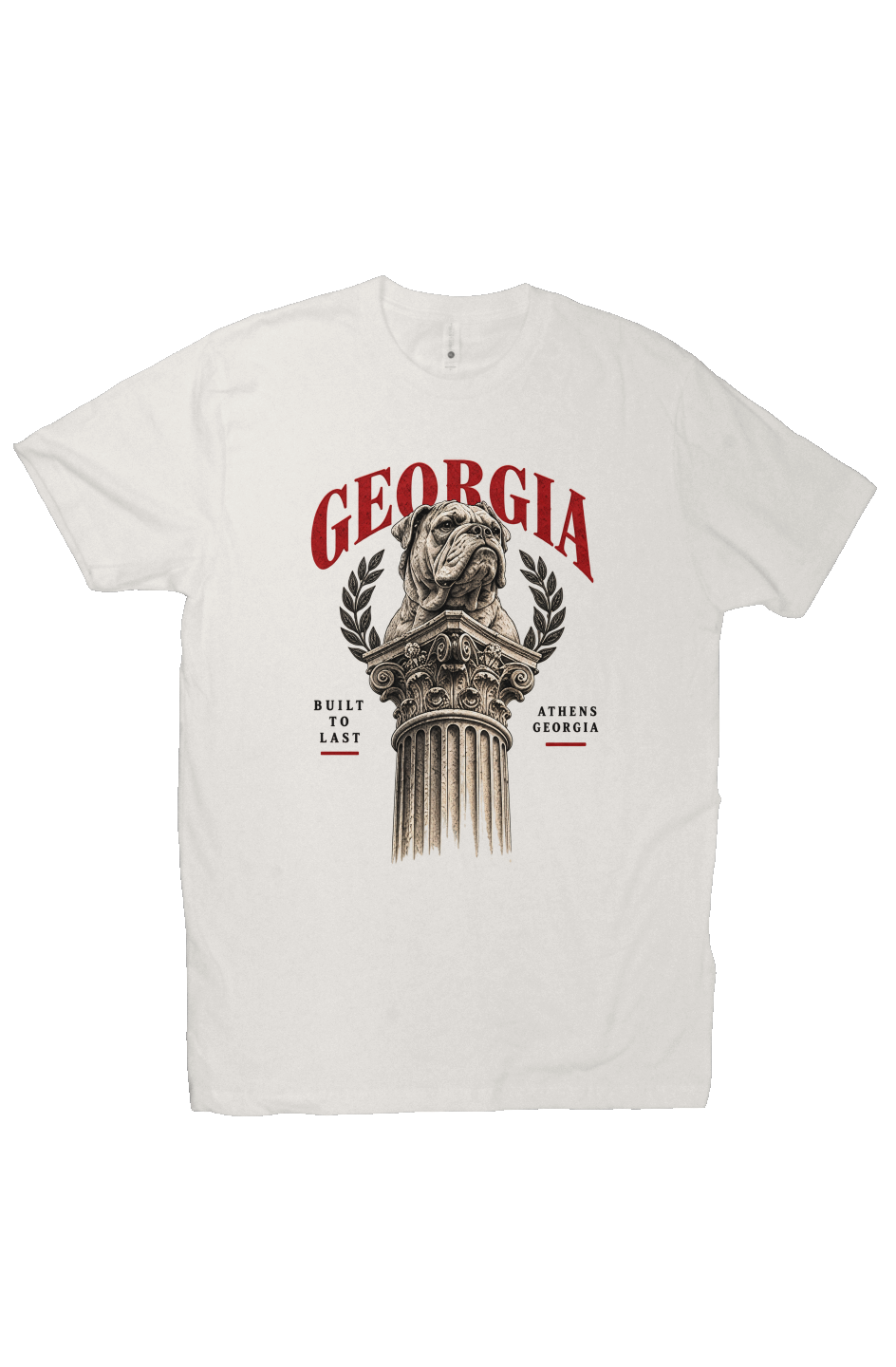 Bone Georgia football T-shirt with vintage bulldog and classical column graphic
